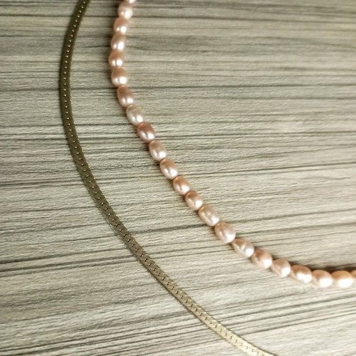 925 Silver Necklace Set used with snake design and vintage pink pearls