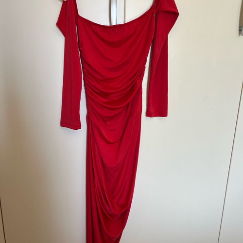 Red long women's dress with off-shoulder new