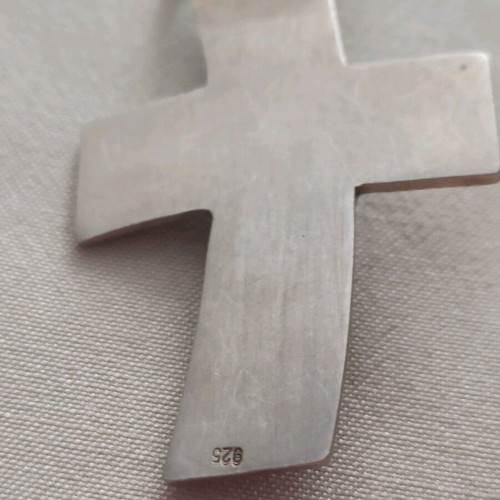 Handmade silver cross with natural Baltic amber like new