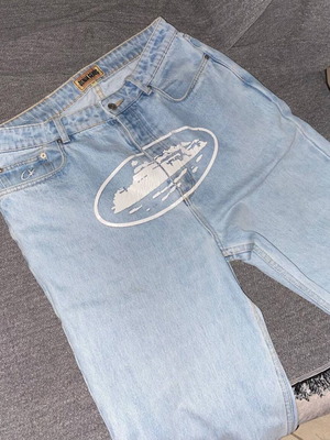Corteiz denim jeans new, size large, blue turquoise
