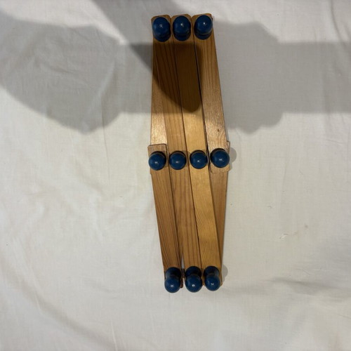 Wooden Accordion Wall Hanger with 10 Blue Knobs