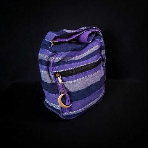 Cotton Sling Bag Purple new, handmade, eco-friendly with moon charm