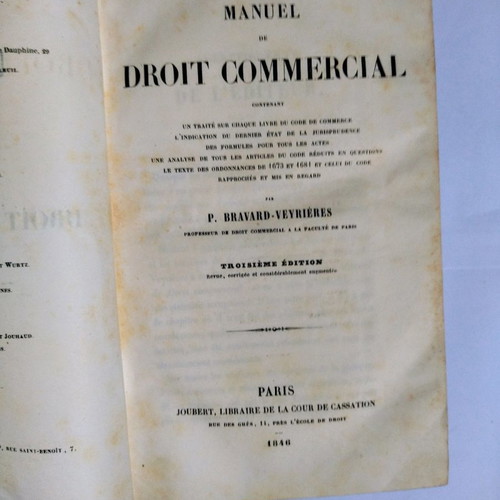 Manuel Droit Commercial book used, published 1846