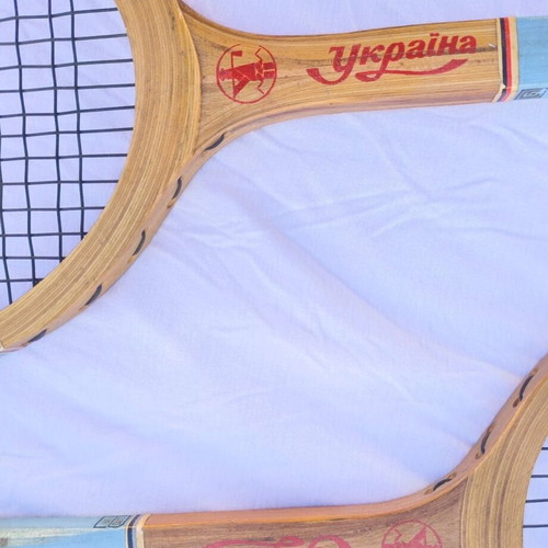 Vintage Ukraine Wooden Tennis Rackets Set of 2 like new