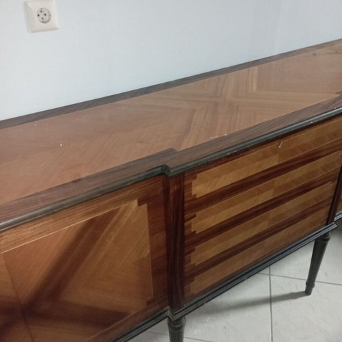 Dining room furniture set used, marquetry style with buffet and chairs