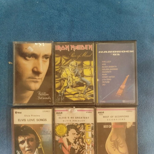 Rock cassette tape set used with Phil Collins, Iron Maiden, Elvis Presley