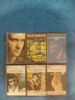 Rock cassette tape set used with Phil Collins, Iron Maiden, Elvis Presley