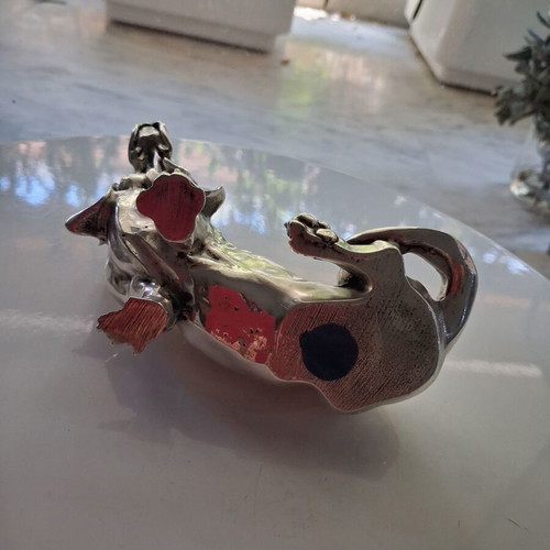 Decorative dog figurine silver 999, 16x6 cm