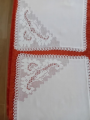Handmade crochet napkins set of 3 on fabric, new