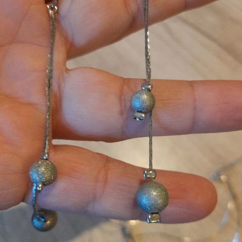 Stainless steel necklace and earrings set new with double chain and matte silver balls