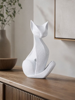 3D Printed Decorative Cat new with Minimal Stone Texture