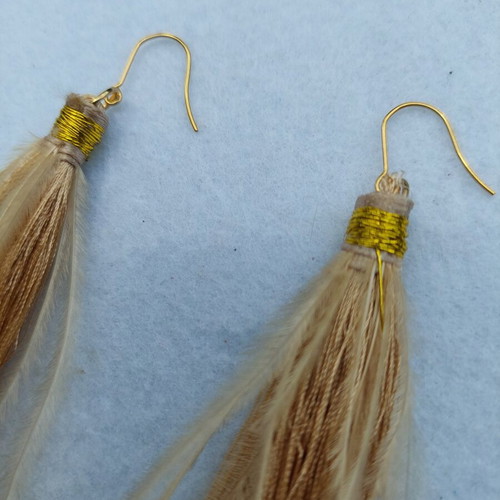 Tassel Earrings new, hypoallergenic steel hooks, beige-gold color