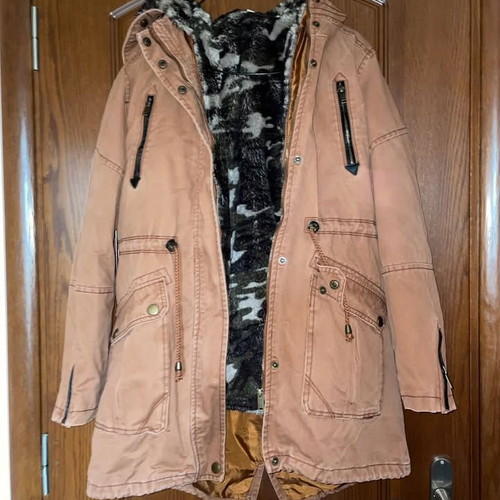 Winter jacket with removable fur lining, brown, size M