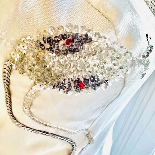 Lovely satin dress like new with sequin and bead design