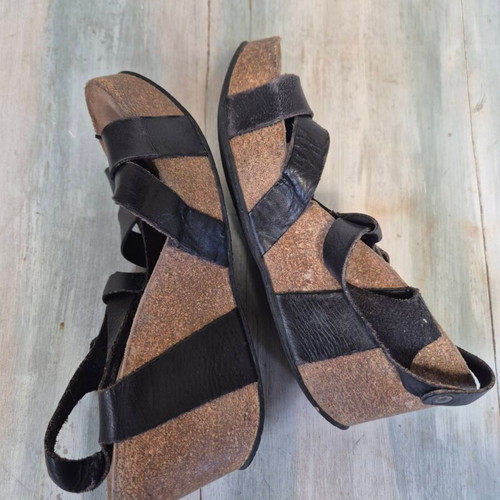 Plakton black leather platform sandals used, size 40, 8 cm heel