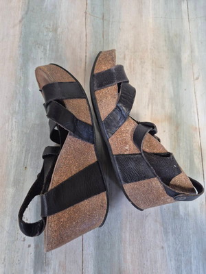 Plakton black leather platform sandals used, size 40, 8 cm heel