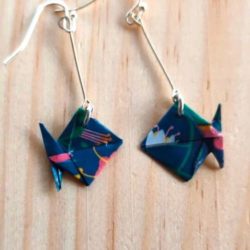Origami earrings like new, blue and pink
