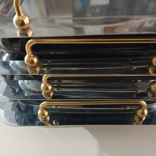 Serving trays like new, pack of 8, inox with gold handles 31x42 cm