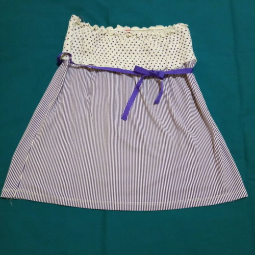 Women's strapless top with striped and polka dot pattern, like new, purple