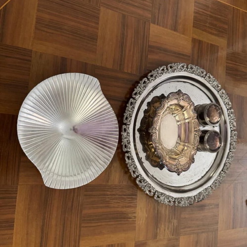 Silver-plated metal tray and decorative items like new