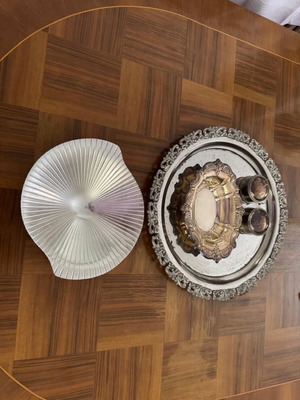 Silver-plated metal tray and decorative items like new
