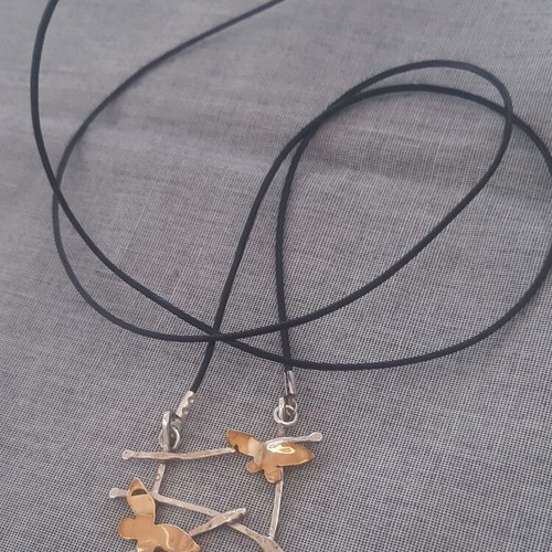 Wings Necklace silver 925 handmade new with genuine leather strap