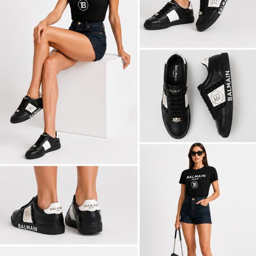 Balmain women's sneakers like new black and white leather