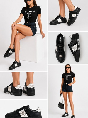 Balmain women's sneakers like new black and white leather