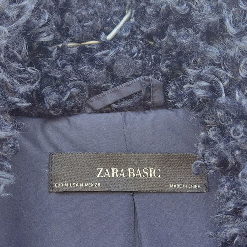 Zara navy blue fluffy buckle curly fur jacket used