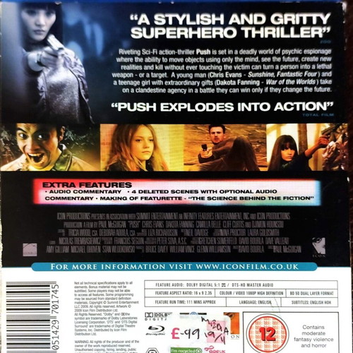Push Blu-Ray used, action fantasy movie with Chris Evans