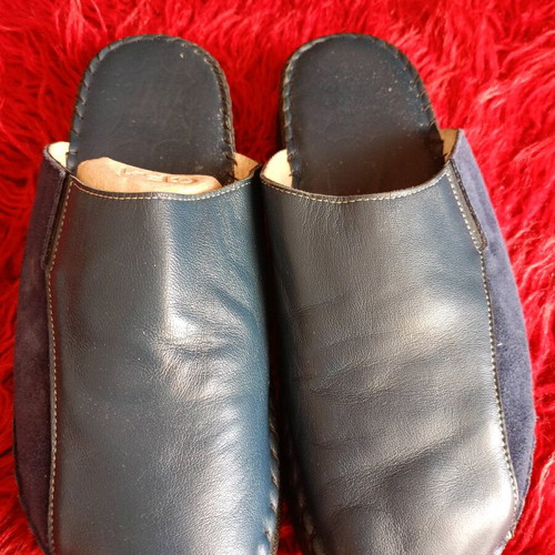 Leather slippers No.44 used, dark blue