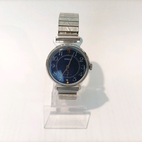 Pobeda vintage mechanical wristwatch men's like new, blue and silver
