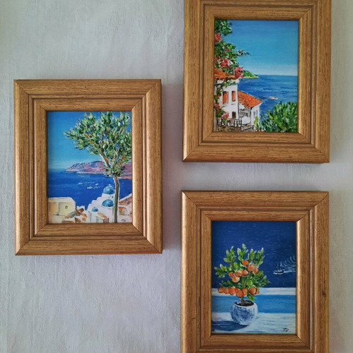 Lot of 3 acrylic paintings 16.5×13.5 cm with frame