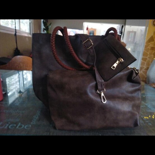 Shoulder bag set with two matching pouches like new, brown