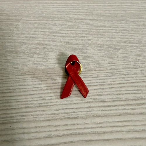 Red Ribbon metal pin, HIV awareness symbol