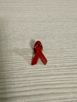 Red Ribbon metal pin, HIV awareness symbol