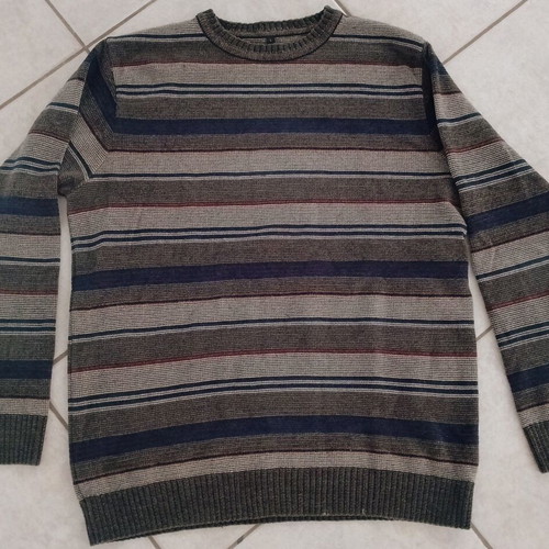 Men's striped wool sweater size L like new, gray and brown