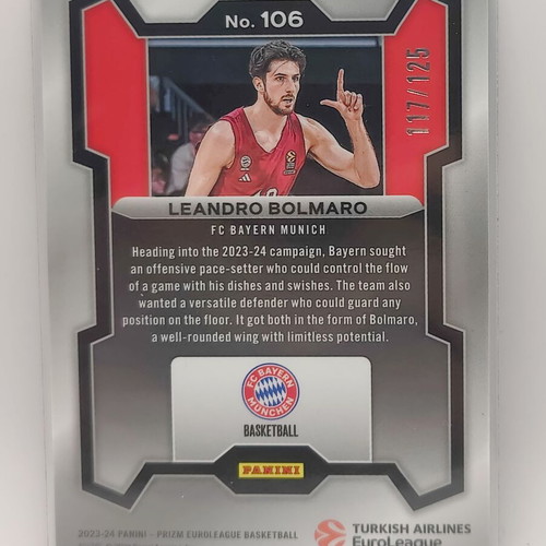 Panini-Prizm Euroleague Basketball Leandro Bolmaro Blue Ice Prizm Card 2023-24 new
