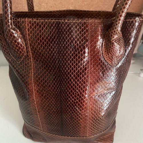 Leather Handmade Women's Shoulder Bag Brown Snake Print New