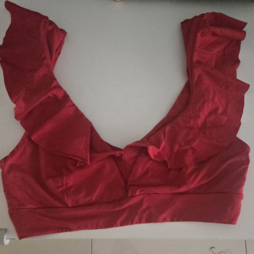 Bluepoint bikini like new, red top with ruffles and emerald high-waisted bottom