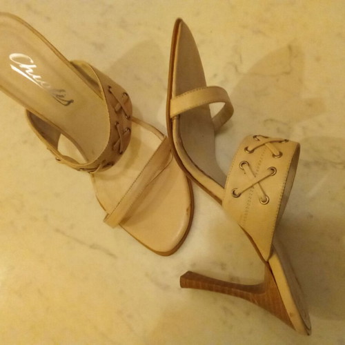 Chiotis leather sandals used, size 37, beige-white