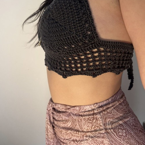Handmade crochet top brown new, knitted with yarn