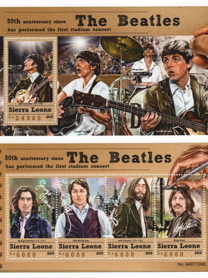 Γραμματόσημα The Beatles 2015 Σιέρρα Λεόνε καινούργια, πλήρης σειρά με Φεγιέ και Minisheet