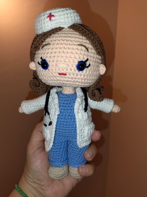 Crochet doctor doll handmade with stethoscope and medical apron