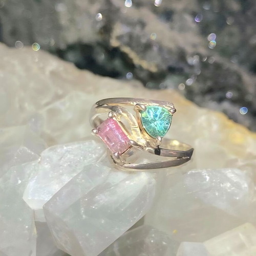 Silver ring 925 with fluorite gemstones, like new
