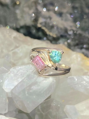 Silver ring 925 with fluorite gemstones, like new