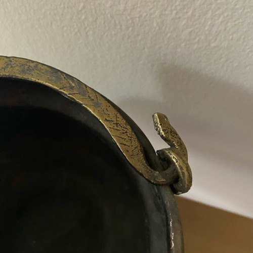 Antique copper container used with bronze handle