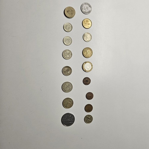 Coins used, set of 17 from various countries