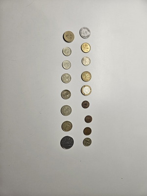 Coins used, set of 17 from various countries