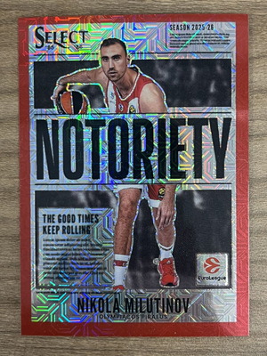 2025-26 Panini Select Euroleague Basketball Nikola Milutinov Notoriety Red Mojo card like new